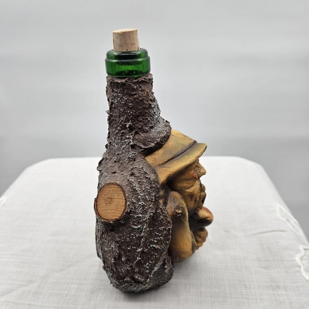 Old Man Carved Look Faux Tree Bark Resin Over Glass‎ Rustic Decanter No Stopper
